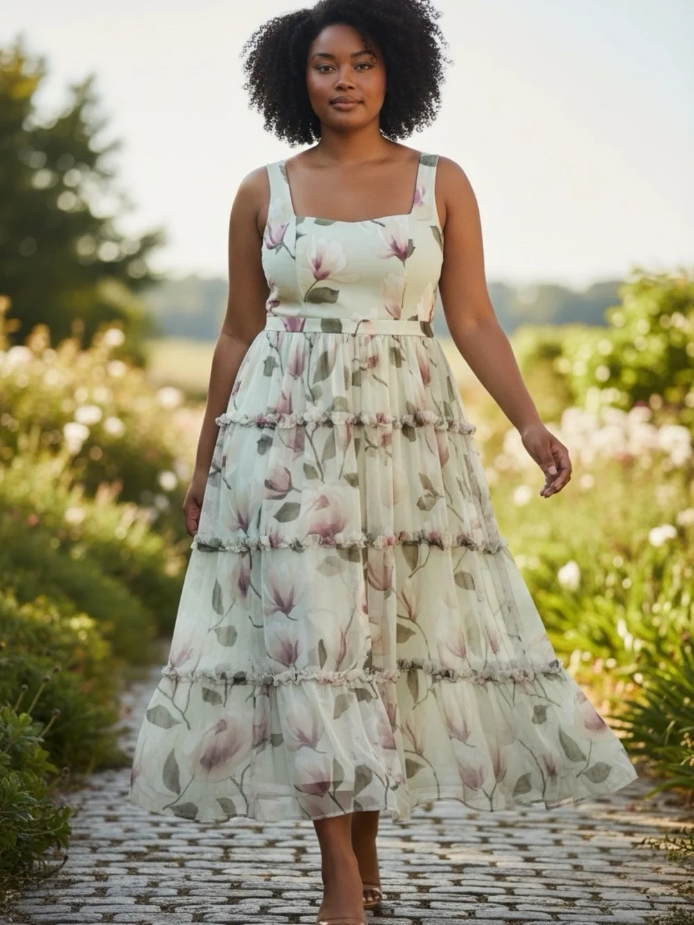 Adrianna PAPELL floral midi dress with square neck line, pale green 12 wedding - Picture 1 of 11